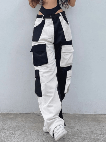 Sonicelife Patchwork Corduroy Cargo Pants