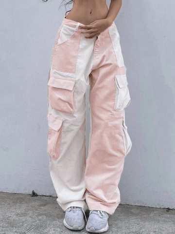 Sonicelife Patchwork Corduroy Cargo Pants