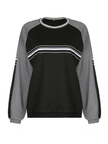 Back To School Sonicelife Patchwork Striped Crew Sweatshirt