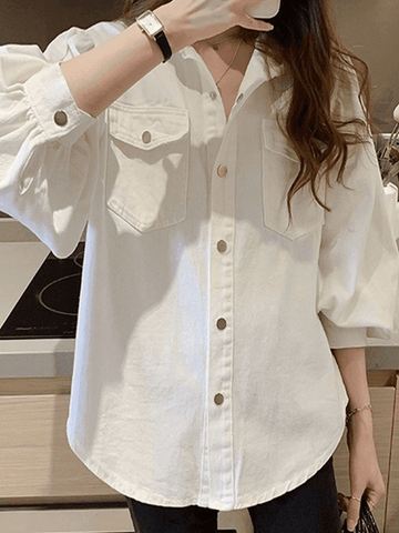 Sonicelife Pleated Oversized Long Sleeve Blouse