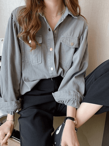 Sonicelife Pleated Oversized Long Sleeve Blouse