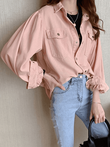 Sonicelife Pleated Oversized Long Sleeve Blouse