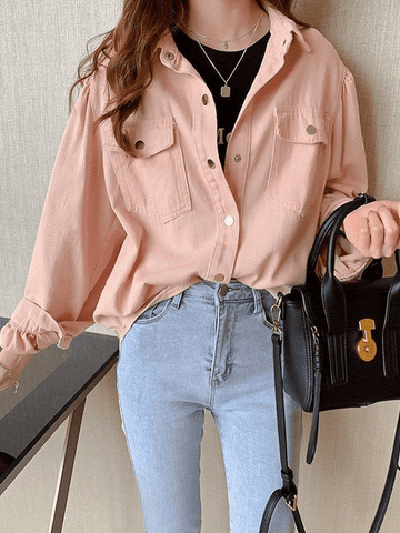 Sonicelife Pleated Oversized Long Sleeve Blouse