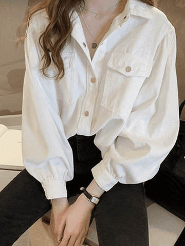 Sonicelife Pleated Oversized Long Sleeve Blouse