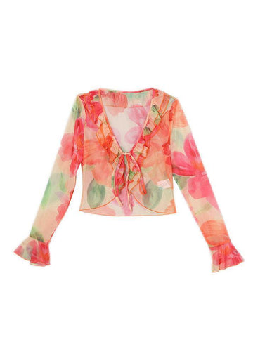 Sonicelife Plunge V Neck Chiffon Blouse