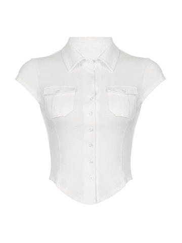 Sonicelife Pocket Button Down Cropped Blouse