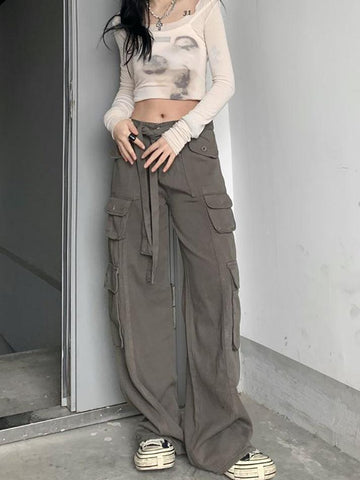 Sonicelife Pocket-Detail Vintage Cargo Jeans