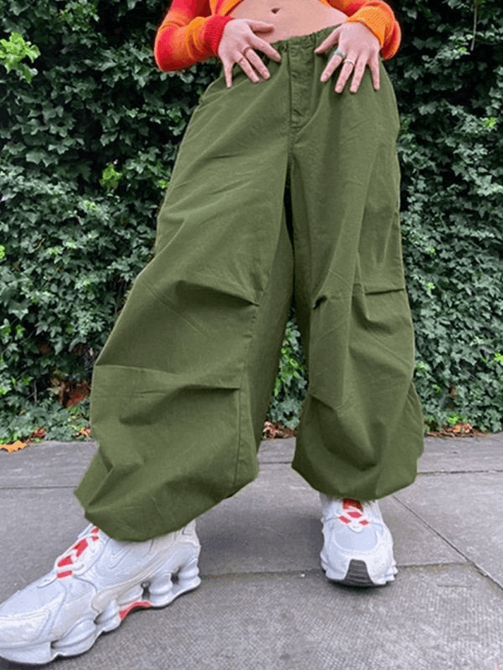 Sonicelife Relaxed Drawstring Low Waist Cargo Pants