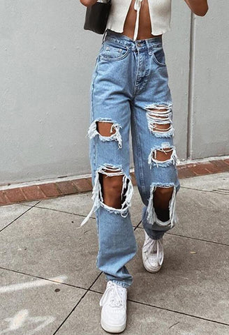 Sonicelife Ripped High Waist Boyfriend Jeans