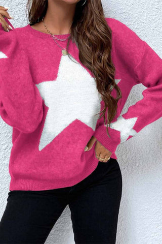 Sonicelife Crew Neck Star Long Sleeve Knitted Sweater