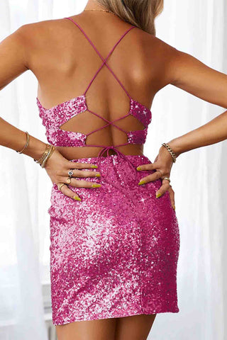 Sonicelife hoco dresses Sequined V Neck Backless Cutout dress