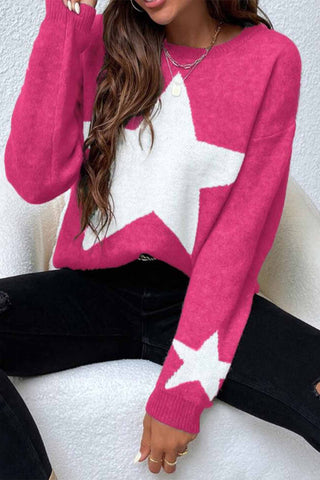 Sonicelife Crew Neck Star Long Sleeve Knitted Sweater