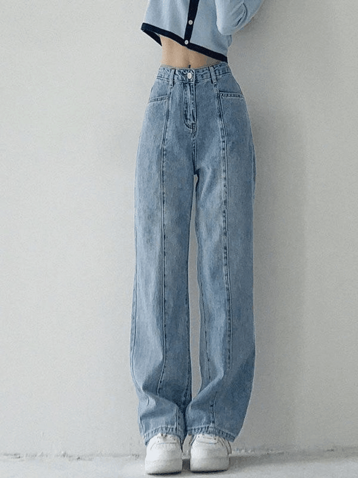 Sonicelife Seam Detail Washed Boyfriend Jeans