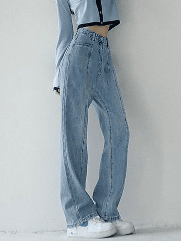 Sonicelife Seam Detail Washed Boyfriend Jeans