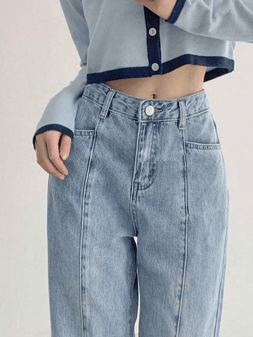 Sonicelife Seam Detail Washed Boyfriend Jeans