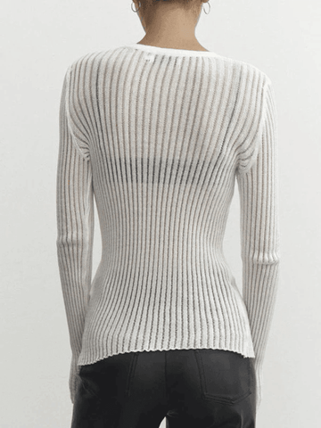 Back To School Sonicelife See Through Long Sleeve Ribbed Knit Top