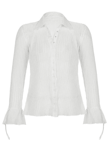 Sonicelife Semi Sheer Long Sleeve Pleated Blouse