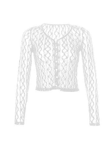 Sonicelife Sheer Lace Long Sleeve Crop Blouse