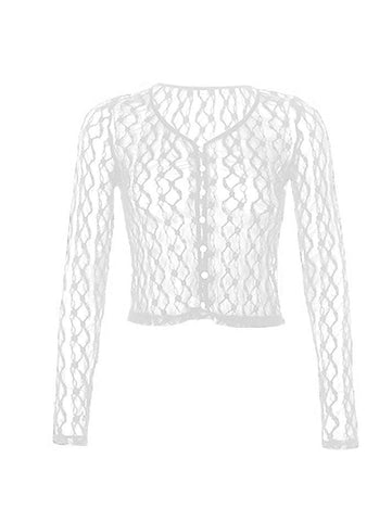 Sonicelife Sheer Lace Long Sleeve Crop Blouse