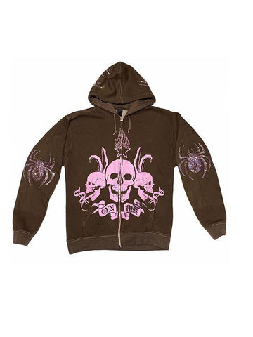 Back To School Sonicelife Skeleton Graphic Zip-Up Oversized Hoodie