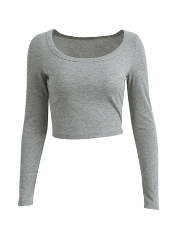 Sonicelife Solid Color Long Sleeve Knit Crop Top