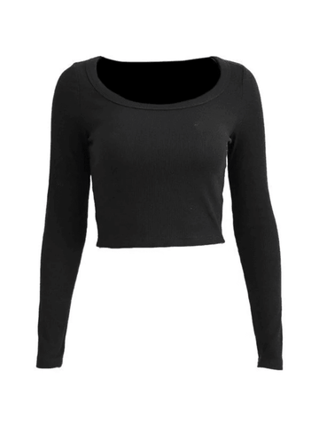 Sonicelife Solid Color Long Sleeve Knit Crop Top