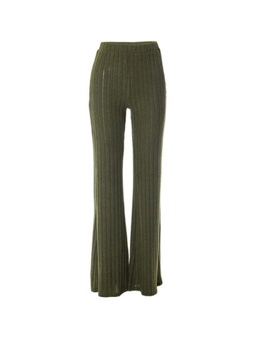 Sonicelife Solid Color Ribbed High Waist Flare Leg Pants