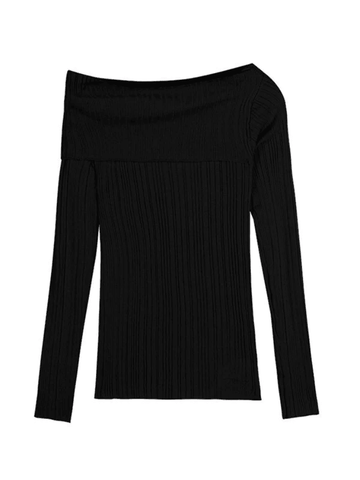 Back To School Sonicelife Split Off Shoulder Ribbed Knit Top