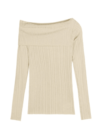 Back To School Sonicelife Split Off Shoulder Ribbed Knit Top