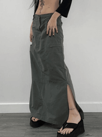 Sonicelife Split Y2K Low Waist Cargo Skirt