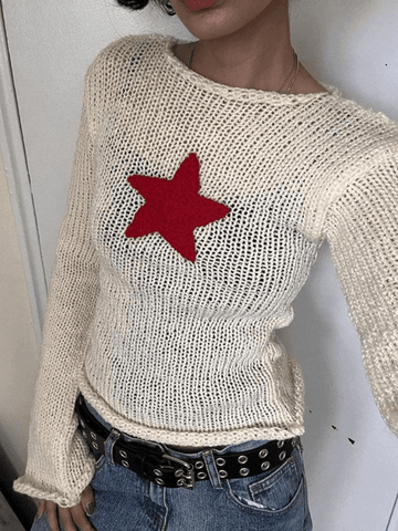 Back To School Sonicelife Star Crochet Knit Cropped Knit Top