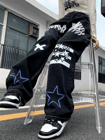 Sonicelife Star Letter Graphic Cargo Jeans