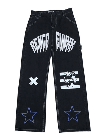 Sonicelife Star Letter Graphic Cargo Jeans