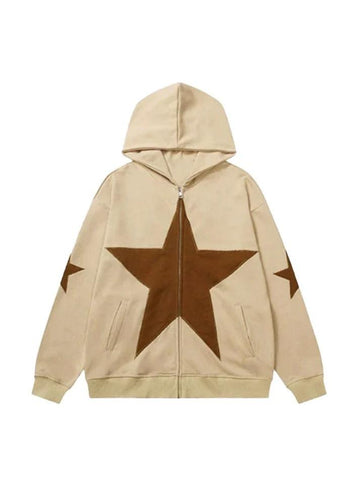 Back To School Sonicelife Star Patchwork Zip Up Oversized Hoodie