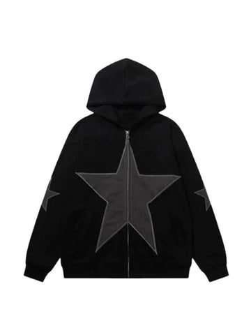 Back To School Sonicelife Star Patchwork Zip Up Oversized Hoodie