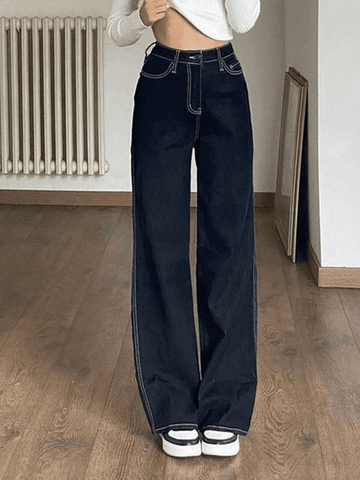 Sonicelife Stitched High Waist Boyfriend Jeans