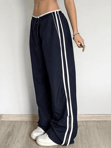 Sonicelife Street Ribbon Contrast Color Wide Leg Pants