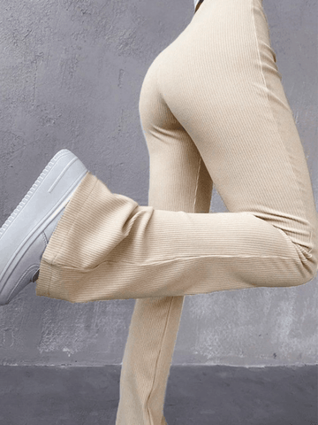 Sonicelife Stretchy Ribbed Flare Leg Pants