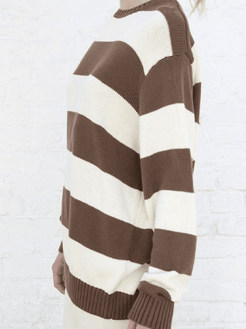 Back To School Sonicelife Striped Crew Neck Knit Sweater