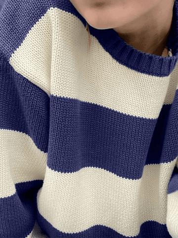 Back To School Sonicelife Striped Crew Neck Knit Sweater