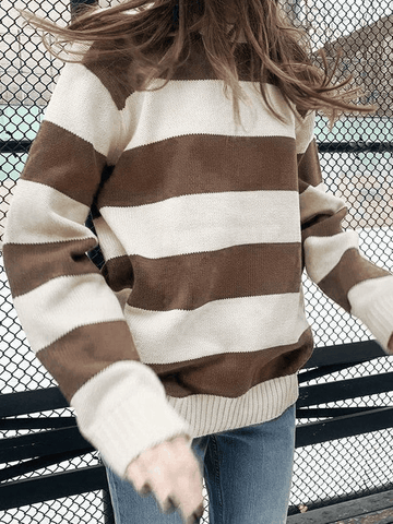 Back To School Sonicelife Striped Crew Neck Knit Sweater