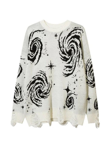 Back To School Sonicelife Swirl Print Ripped Design Sweater