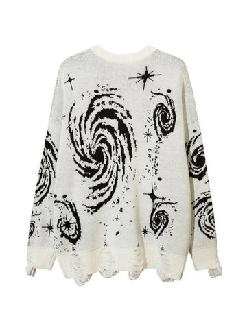 Back To School Sonicelife Swirl Print Ripped Design Sweater