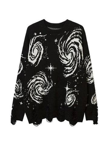 Back To School Sonicelife Swirl Print Ripped Design Sweater