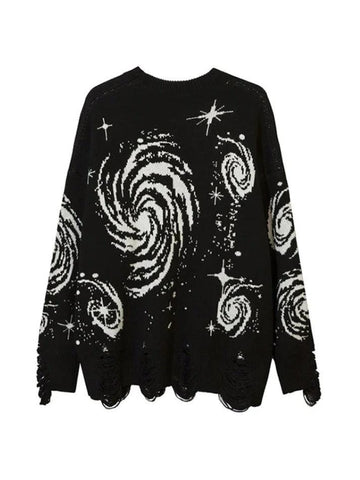 Back To School Sonicelife Swirl Print Ripped Design Sweater