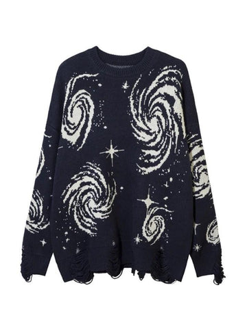 Back To School Sonicelife Swirl Print Ripped Design Sweater