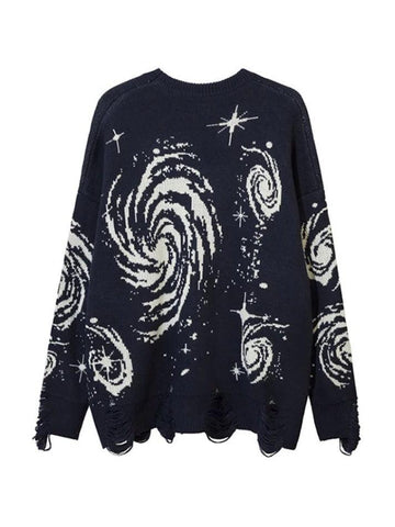 Back To School Sonicelife Swirl Print Ripped Design Sweater