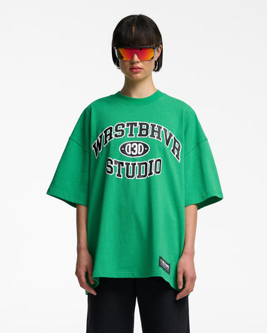 Sonicelife-Green Retro Vintage Letter Print Half Sleeve Shirt