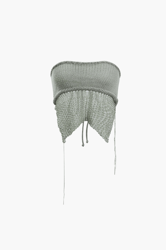 Sonicelife-Tie Back Openwork Knit Tube Top