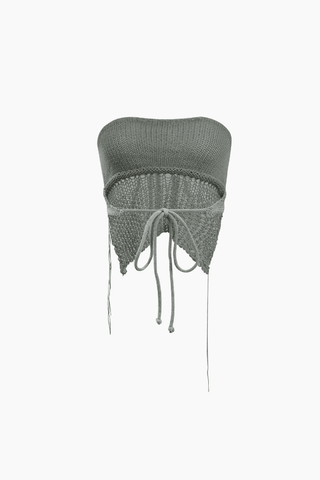 Sonicelife-Tie Back Openwork Knit Tube Top